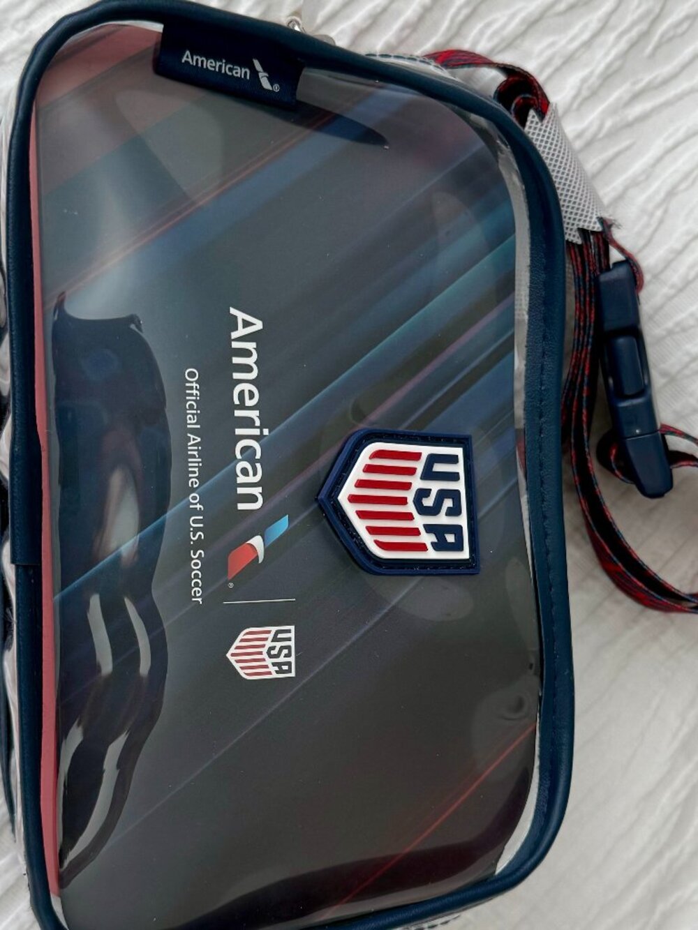 American Airlines x U.S. Soccer Clear Travel Toiletry Bag USA Logo NWT
